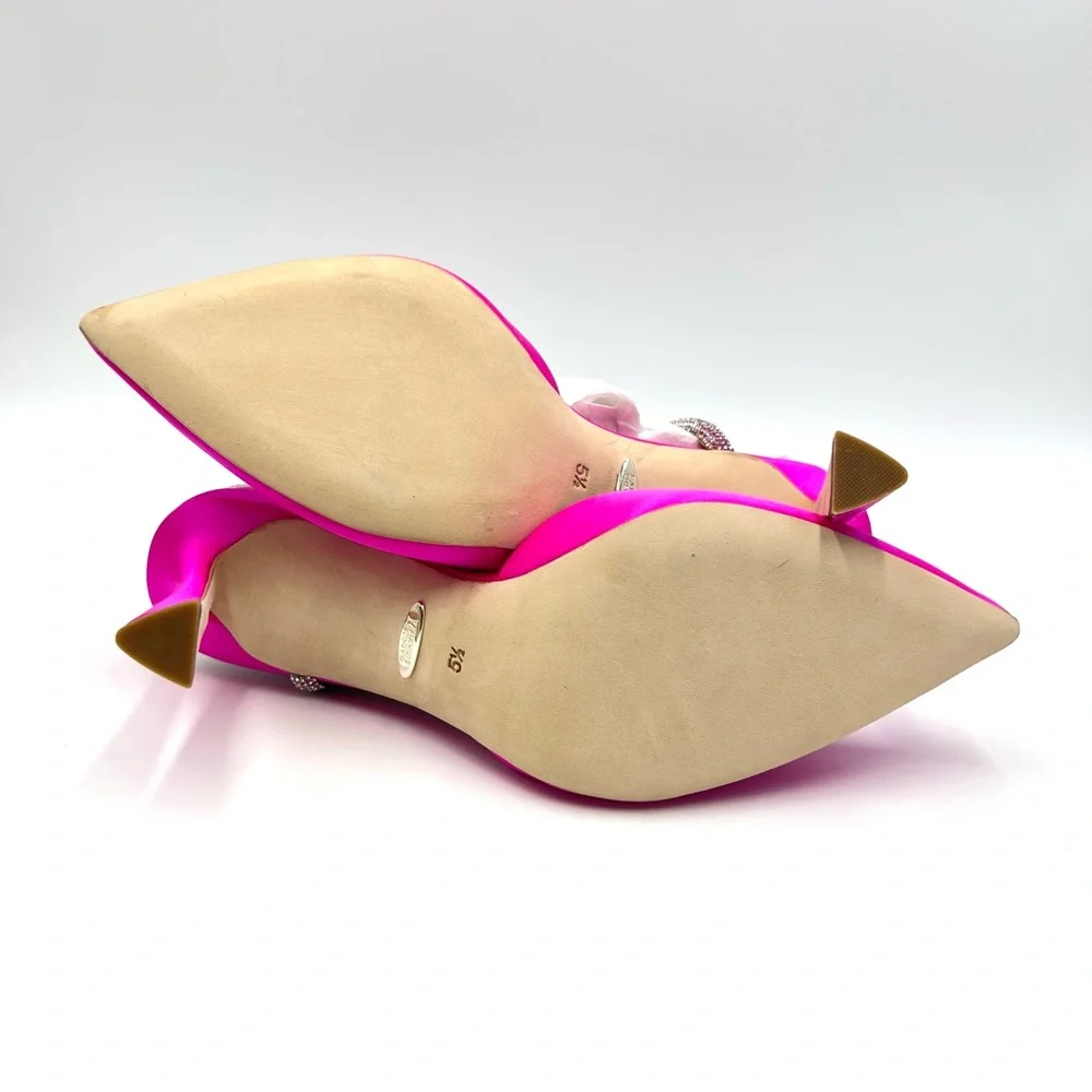 Badgley Mischka Size 5.5 Kamilah Hot Pink Jeweled Point Toe‎ Heels Pumps Shoes
